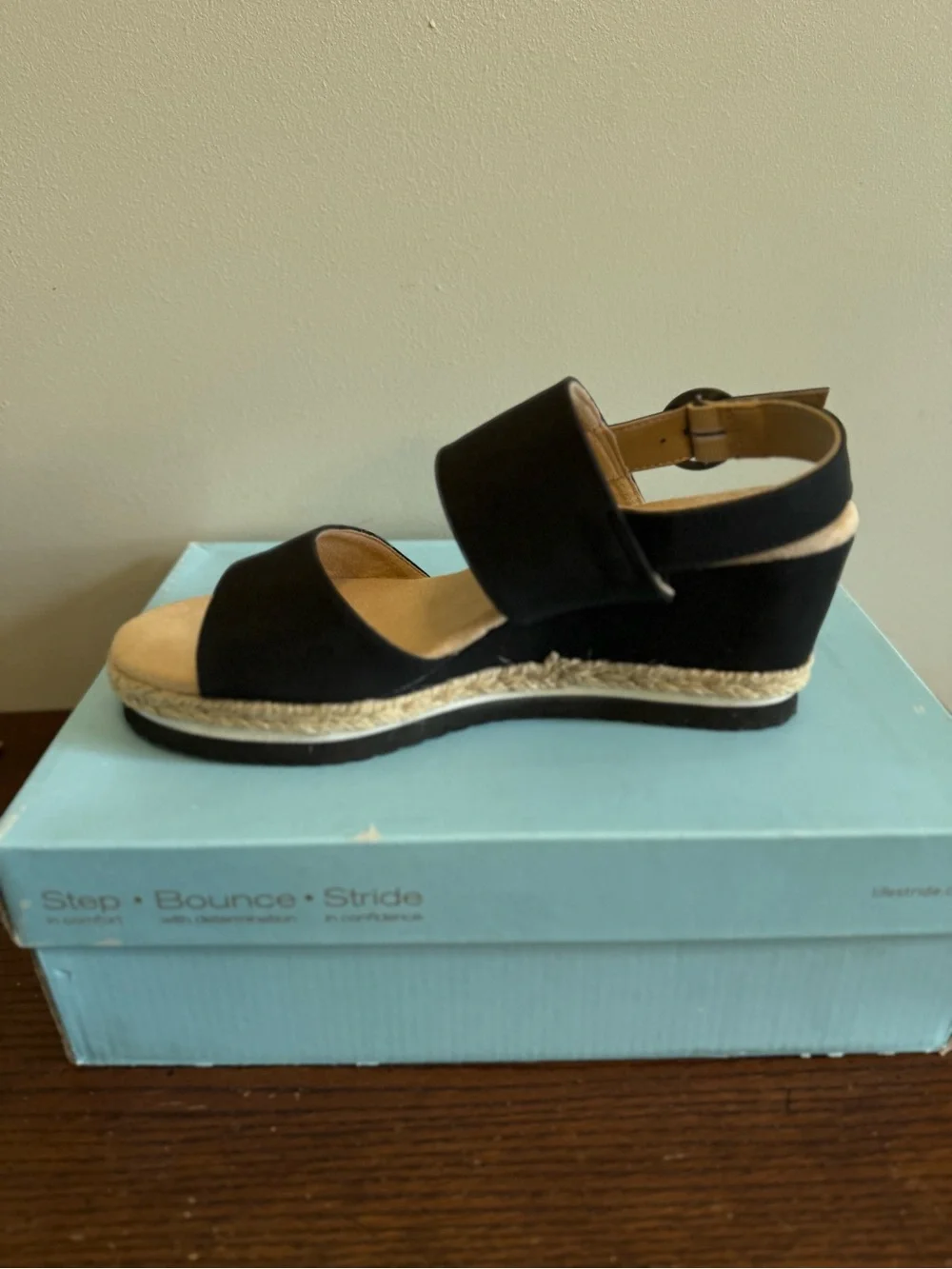 Lifestride Brielle Black Platform Espadrille Sandal - Women's Open Toe Wedge NEW